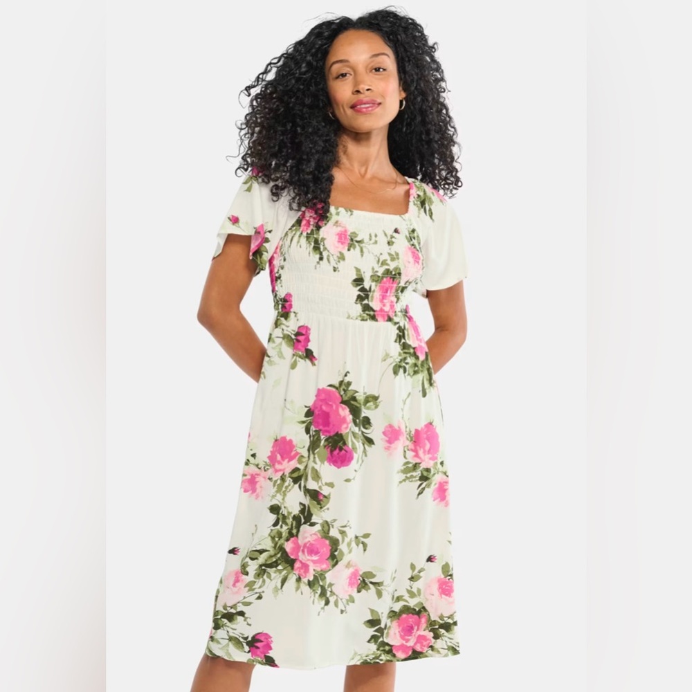NWT Children’s Place Mommy/Me Smocked Bodice White Floral Midi Dress (Size XXL)